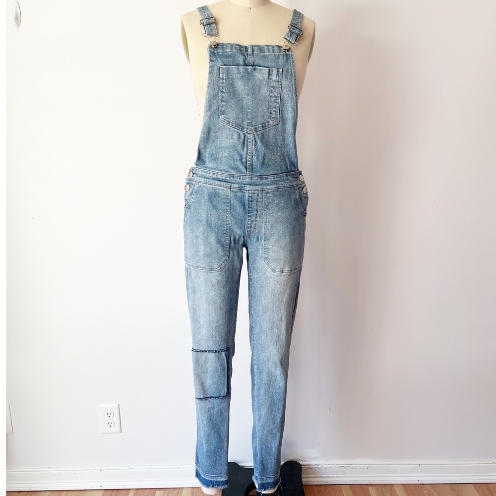 Sears Denim Overalls Light Wash Blue Slim Leg Patch‎ Detail Western Size 2